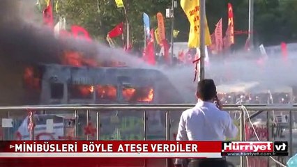 MİNİBÜSLERİ BÖYLE ATEŞE VERDİLER