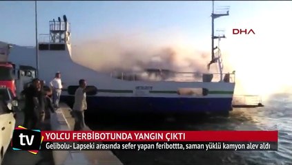 Yolcu feribotundaki saman yüklü kamyon yandı