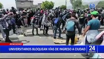 Estudiantes de la Universidad de Huamanga continúan bloqueo de principales avenidas
