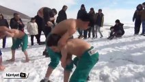 Pasinler'de kar üstünde güreş
