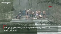 Bir grup göçmen, sınırı ayıran Meriç Nehri'ne girip yıkandı