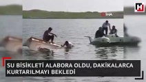 Su bisikleti alabora oldu, dakikalarca kurtarılmayı bekledi