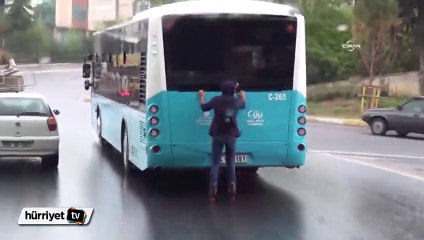 Patenli gencin trafikteki tehlikeli yolcuğu kamerada