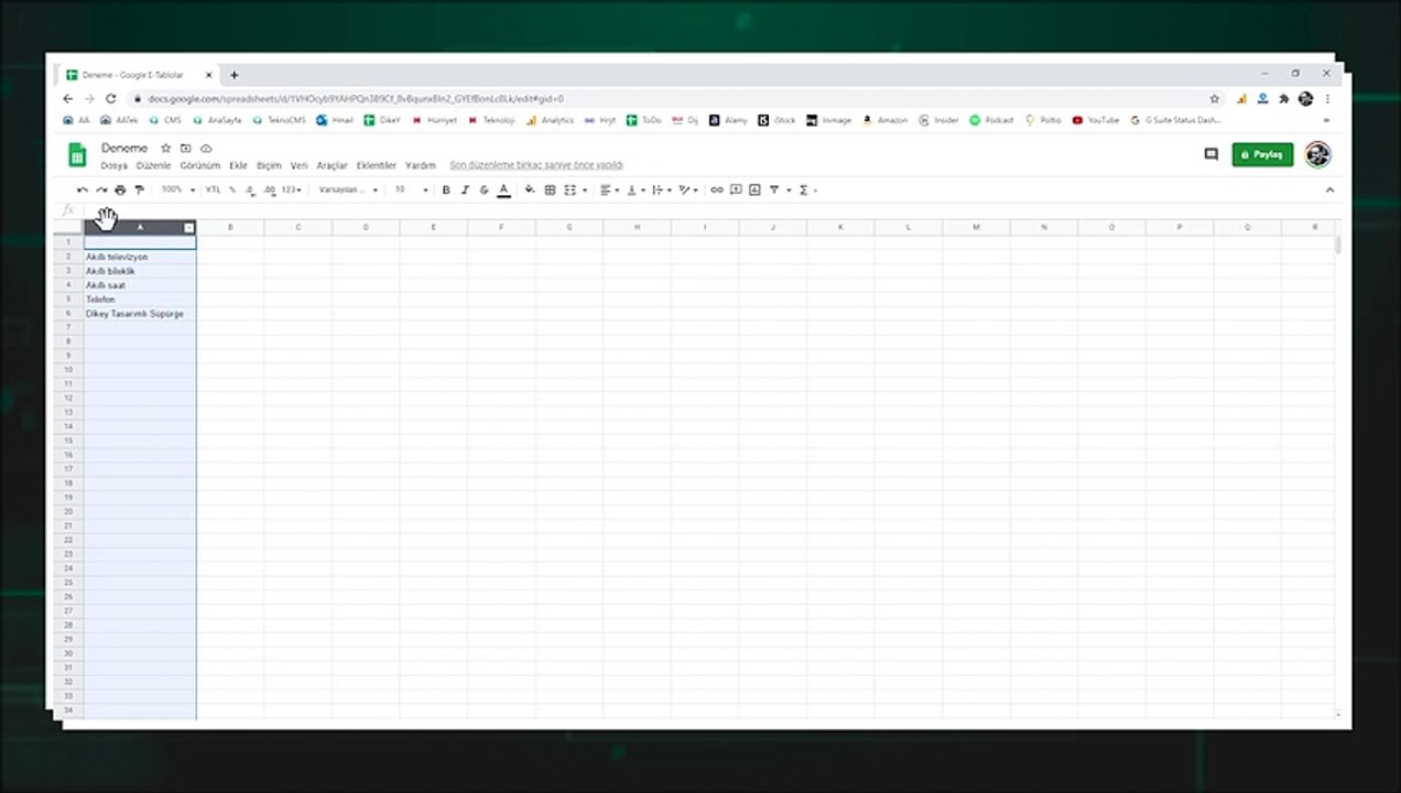 Google Sheet kullanırken dikey nasıl yazılır?