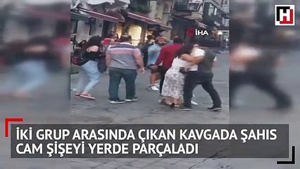 İki grup arasında çıkan kavgada şahıs cam şişeyi yerde parçaladı
