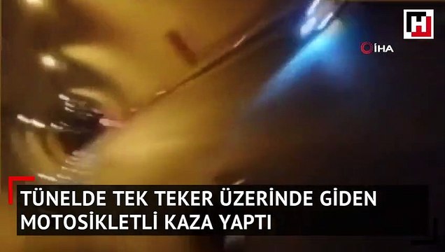 Tünelde tek teker giden motosikletlinin kaza yaptığı anlar kamerada