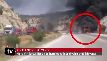 Yolcu otobüsü hareket halindeyken yandı