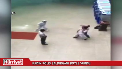 Kadın polis saldırganı böyle vurdu.
