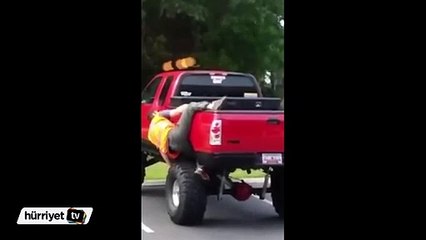 Sarhoş adamın kamyonetle imtihanı