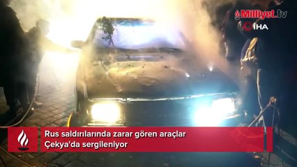 Rus saldırılarında zarar gören araçlar Çekya'da sergileniyor