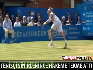 TENİSÇİ SİNİRLENİNCE HAKEME TEKME ATTI