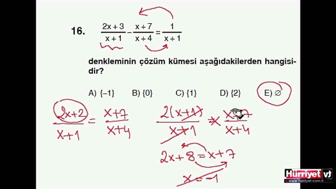 MATEMATİK SINAV SORULARININ ÇÖZÜMLERİ