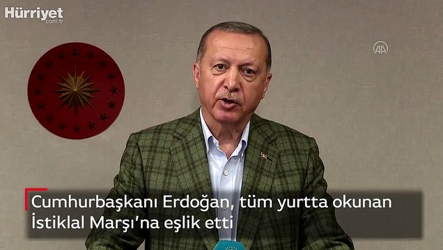 Cumhurbaşkanı Erdoğan, tüm yurtta okunan İstiklal Marşı’na eşlik etti