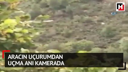 Aracın uçurumdan uçma anı kamerada