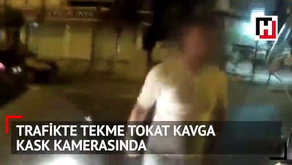 Trafikte tekme tokat kavga kask kamerasında