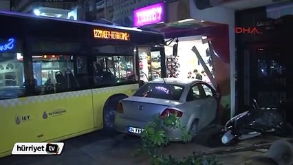 Kontrolden çıkan belediye otobüsü işyerine çarptı