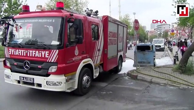 Kartal'daki çöp kutusundaki yangında etrafa yayılan koku paniğe neden oldu