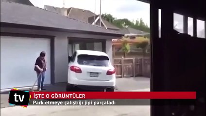Park etmeye çalıştığı jipi parçaladı
