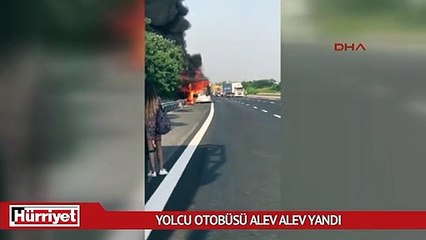 Tekirdağ'da yolcu otobüsü alev alev yandı