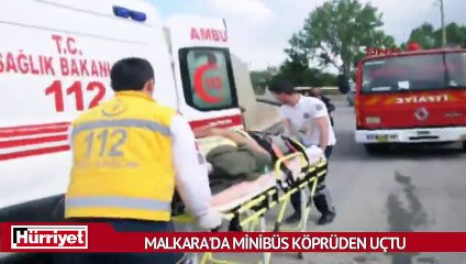 Malkara'da minibüs köprüden uçtu