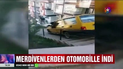 Rizeli sürücü otomobiliyle merdivenlerden indi