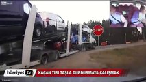 Kaçan TIR'ı taşla durdurmaya çalıştı