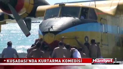 KUŞADASI'NDA UÇAK KURTARMA KOMEDİSİ