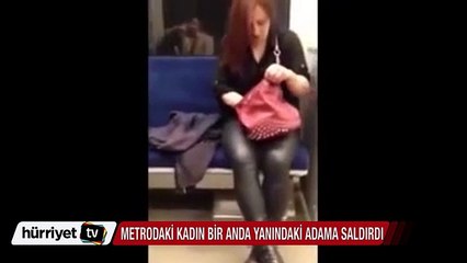 Metroda bir anda yanındaki yolcuya saldırdı