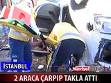 SAHİL YOLUNDA 2 ARACA ÇARPIP TAKLA ATTI