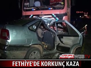FETHİYE'DEKİ KAZADA OTOMOBİL HURDA YIĞININA DÖNDÜ