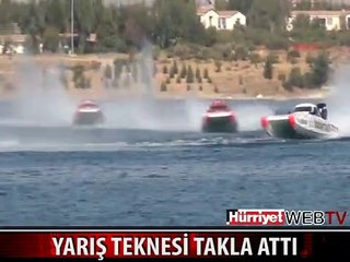 YARIŞ TEKNESİ BÖYLE TAKLA ATTI