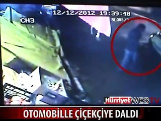 KADIN SÜRÜCÜ OTOMOBİLLE ÇİÇEKÇİYE DALDI