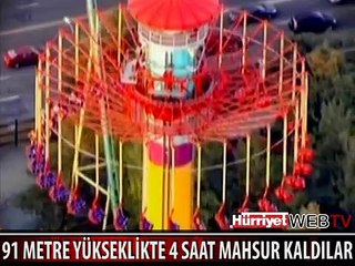 91 METRE YÜKSEKLİKTE ÇARESİZCE BÖYLE BEKLEDİLER
