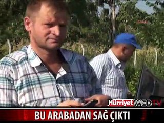 TRENİN ÇARPTIĞI OTOMOBİLDEN SAĞ ÇIKTI