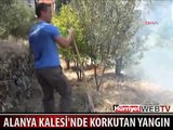 ALANYA KALESİ'NDE KORKUTAN YANGIN