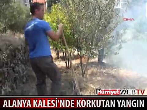 ALANYA KALESİ'NDE KORKUTAN YANGIN