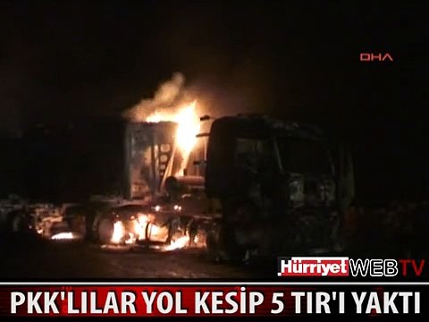 PKK'LILAR TUNCELİ'DE YOL KESİP 5 TIR'I YAKTI