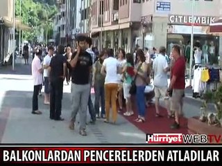 BALKONDAN ATLAYAN VATANDAŞLAR HASTANEYE KALDIRILDI