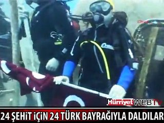24 ŞEHİT İÇİN 24 TÜRK BAYRAĞIYLA DALDILAR