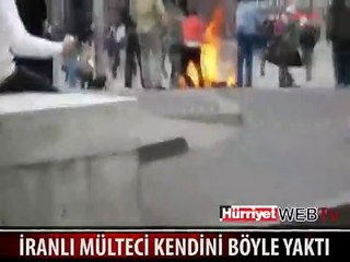 İRANLI MÜLTECİ KENDİNİ BÖYLE YAKTI