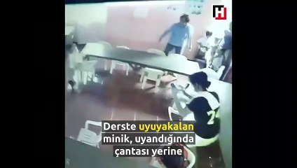 Uyku sersemi öğrenci, çanta yerine sandalyeyi giymeye çalışırsa