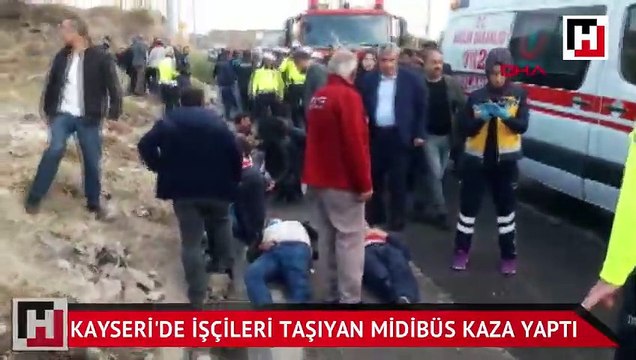 Kayseri'de işçileri taşıyan midibüs devrildi