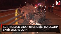 Kontrolden çıkan otomobil, takla atıp bariyerlere çarptı