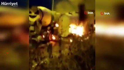 Seyir halindeki hafriyat kamyonu yandı