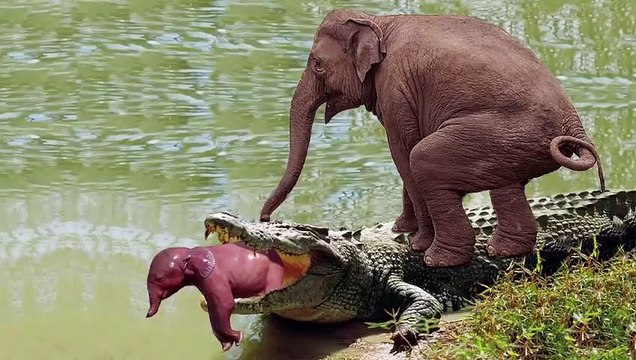 Mother Elephant attacks Crocodile very hard to save her baby, Wild Animals Attack