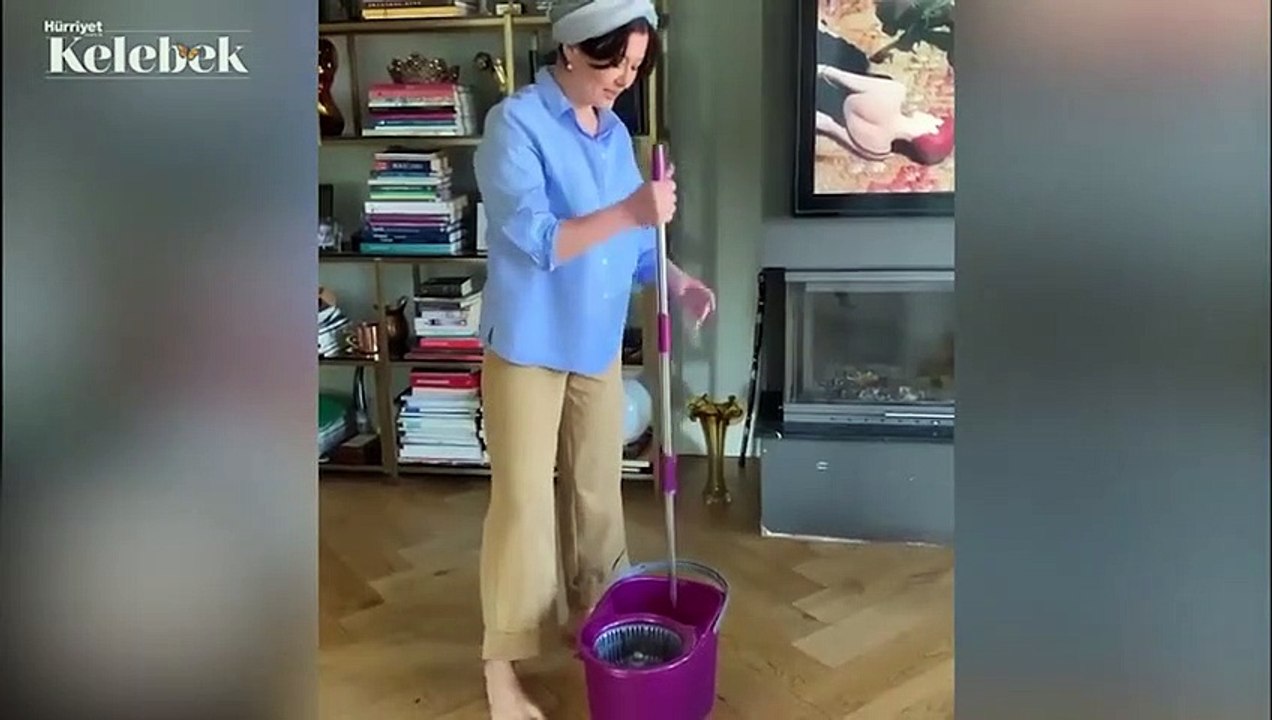 Nurgül Yeşilçay hem spor hem temizlik yaptı