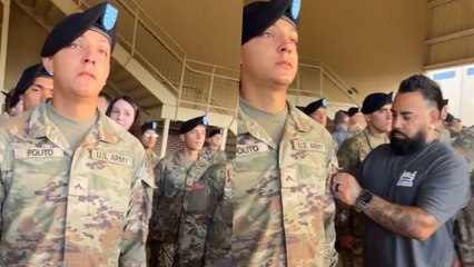Soldier Holds Back Tears As Dad Honors Him At Patching Ceremony