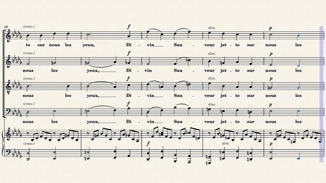 Gabriel Fauré - Cantique de Jean Racine (partition, sheet music) SATB + Piano