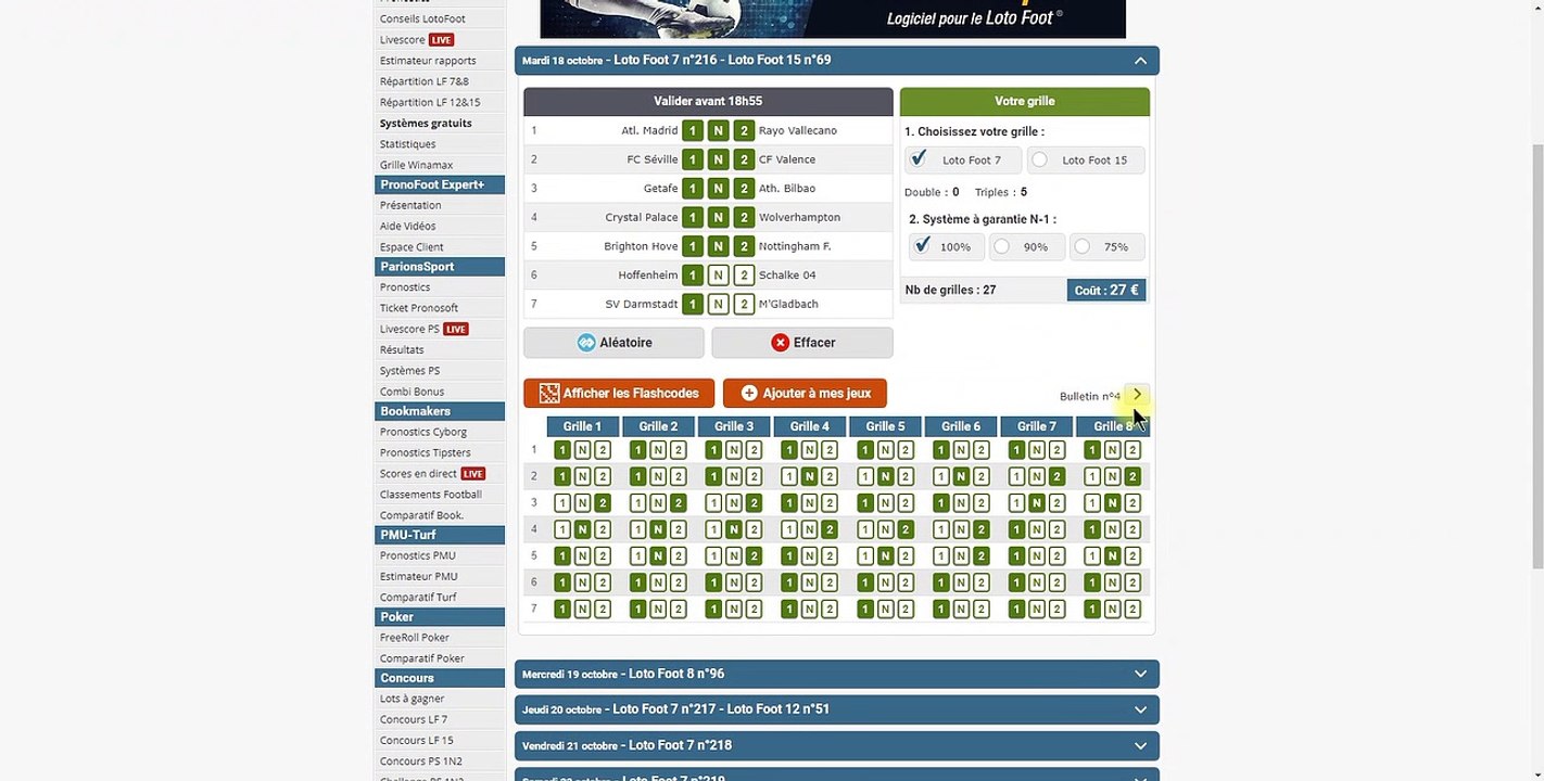 PRONOSTIC LOTO FOOT 7 MARDI 18 OCTOBRE 2022