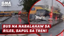 Bus na nabalahaw sa riles, sapul sa tren! | GMA News Feed